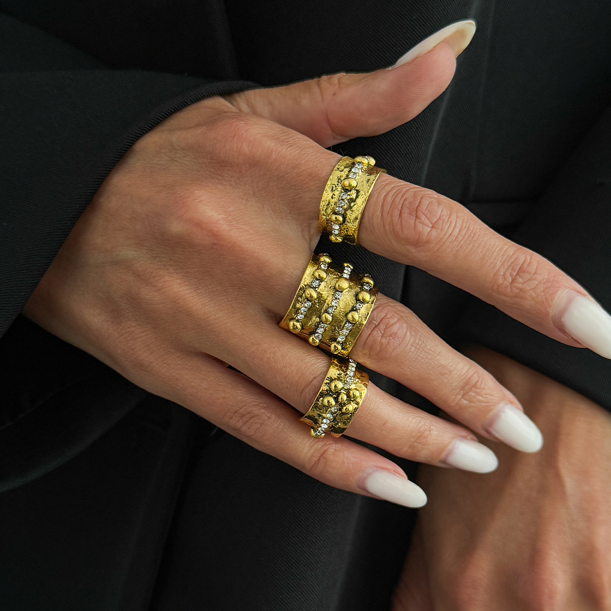 3종 빈티지 인레이 라인스톤 조절 가능한 오픈 링 세트 - Vintage Punk Knuckle Rings Set 리뷰 및 가격