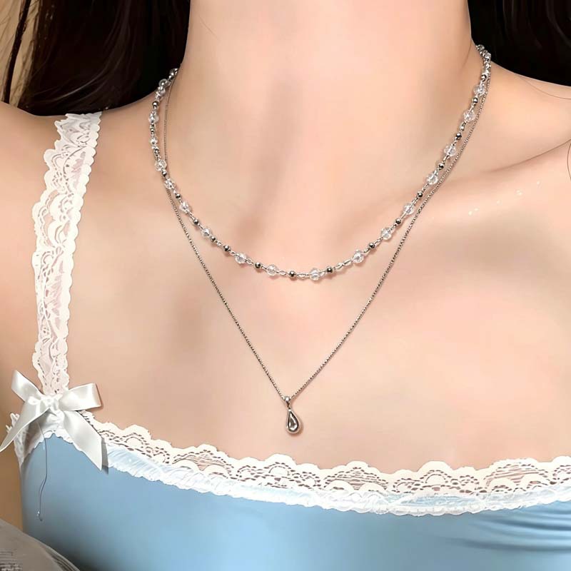 새로운 패션 물방울 펜던트 더블 레이어 투명 크리스탈  - Layered Pendant Necklace Aesthetic 리뷰 및 가격