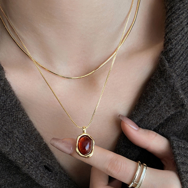 여성용 빈티지 더블 레이어 자연석 펜던트 목걸이, 황금 - Layered Pendant Necklace Aesthetic 리뷰 및 가격