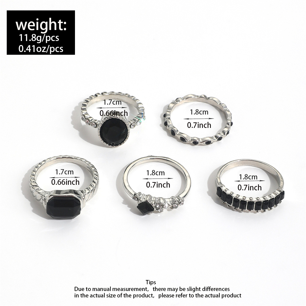 여성을위한 레트로 블랙 크리스탈 스톤 링 세트 빈티지  - Vintage Punk Knuckle Rings Set 리뷰 및 가격