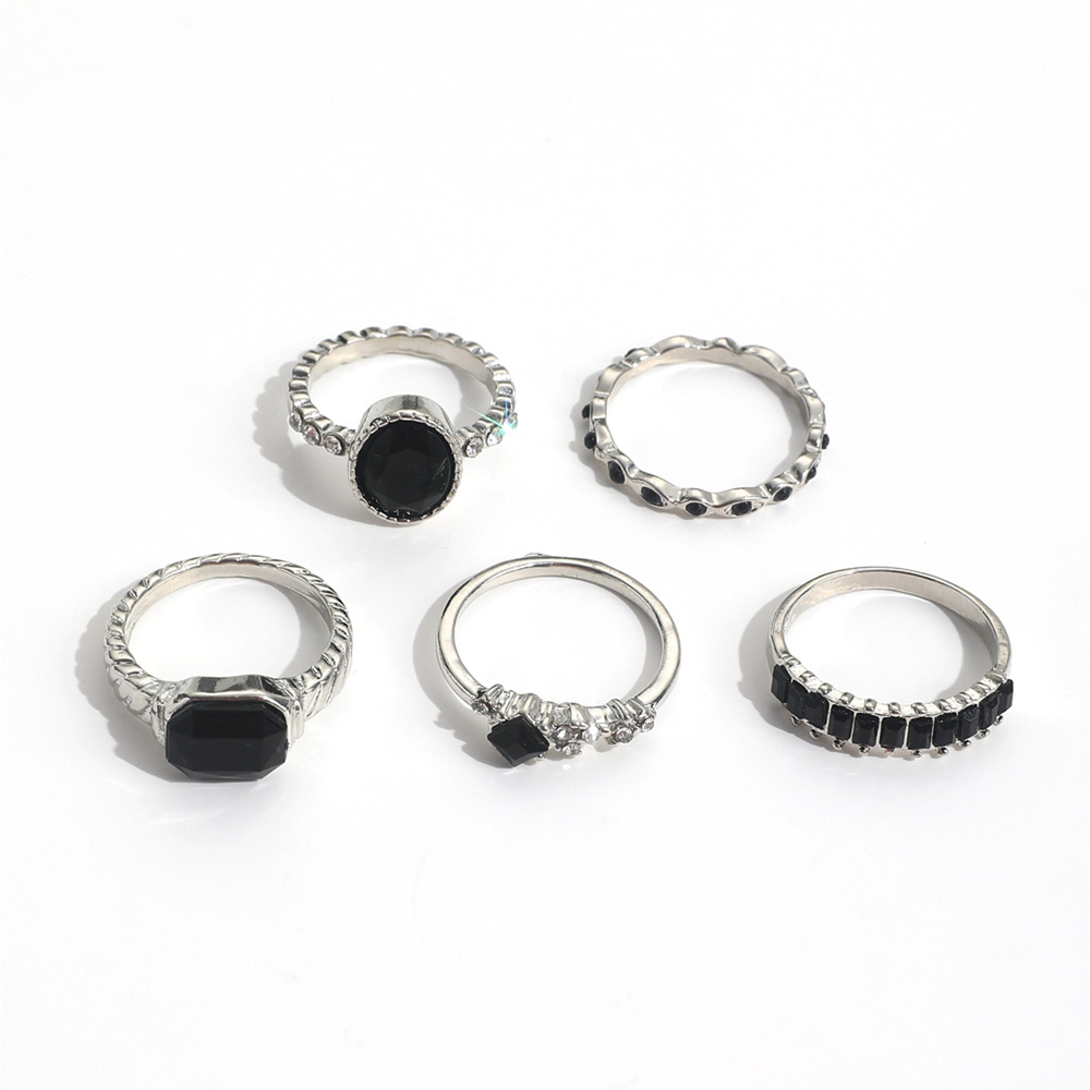 여성을위한 레트로 블랙 크리스탈 스톤 링 세트 빈티지  - Vintage Punk Knuckle Rings Set 리뷰 및 가격