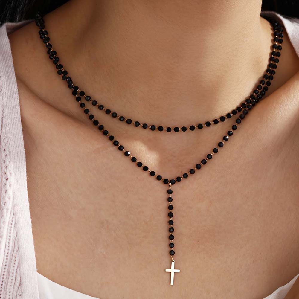 고딕 스타일 이중 레이어 블랙 크리스탈 비즈 Y자 목걸 - Layered Pendant Necklace Aesthetic 리뷰 및 가격