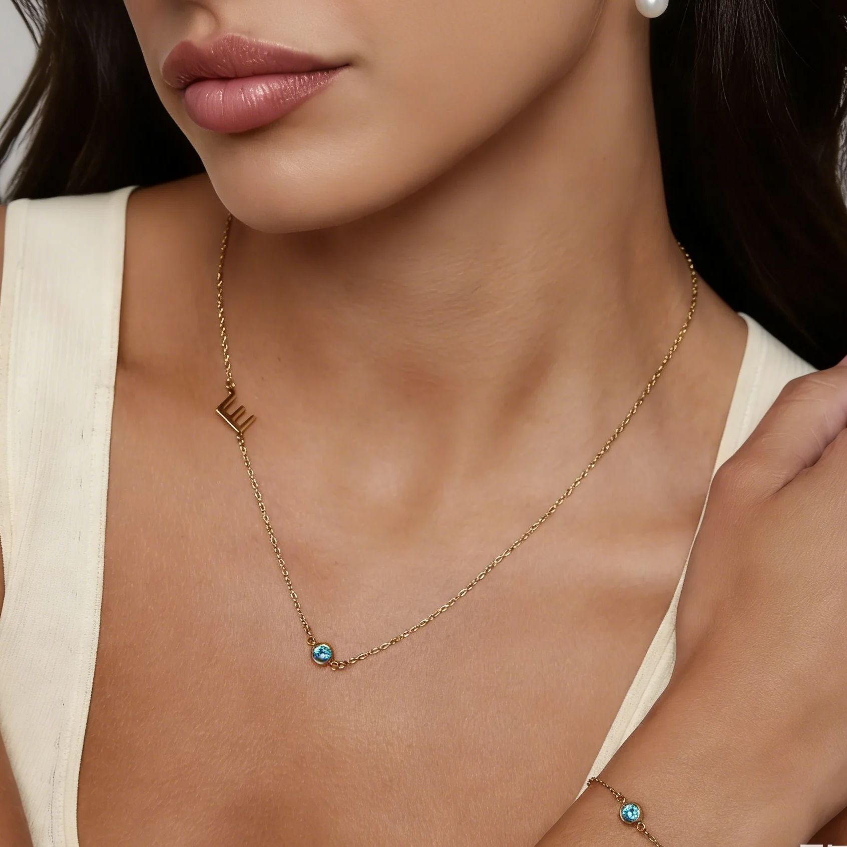 사이드 세트 이니셜 탄생석 목걸이 18K 금도금 목걸이 - Initial Letter Necklace 18K Gold 리뷰 및 가격
