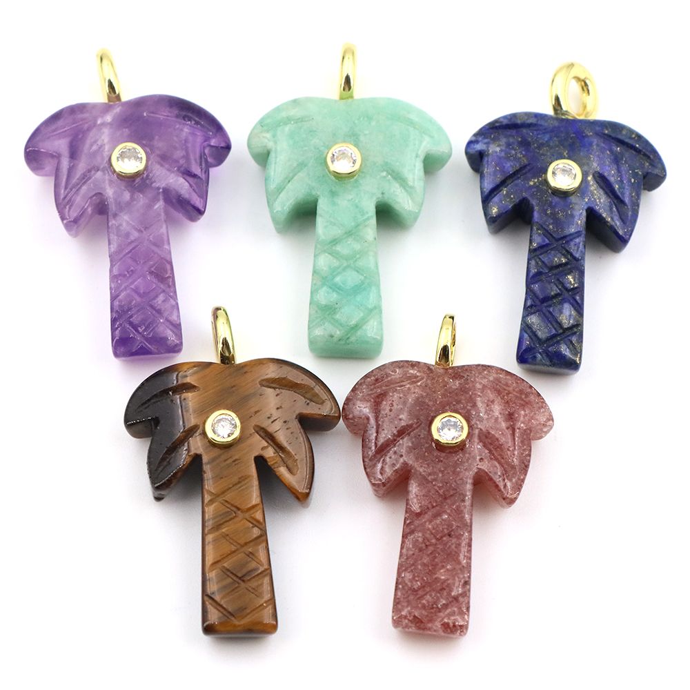 30mm 천연석 코코넛 나무 펜던트, 화이트 지르콘 크 - Crystal Pendant Necklace Natural Stone 리뷰 및 가격