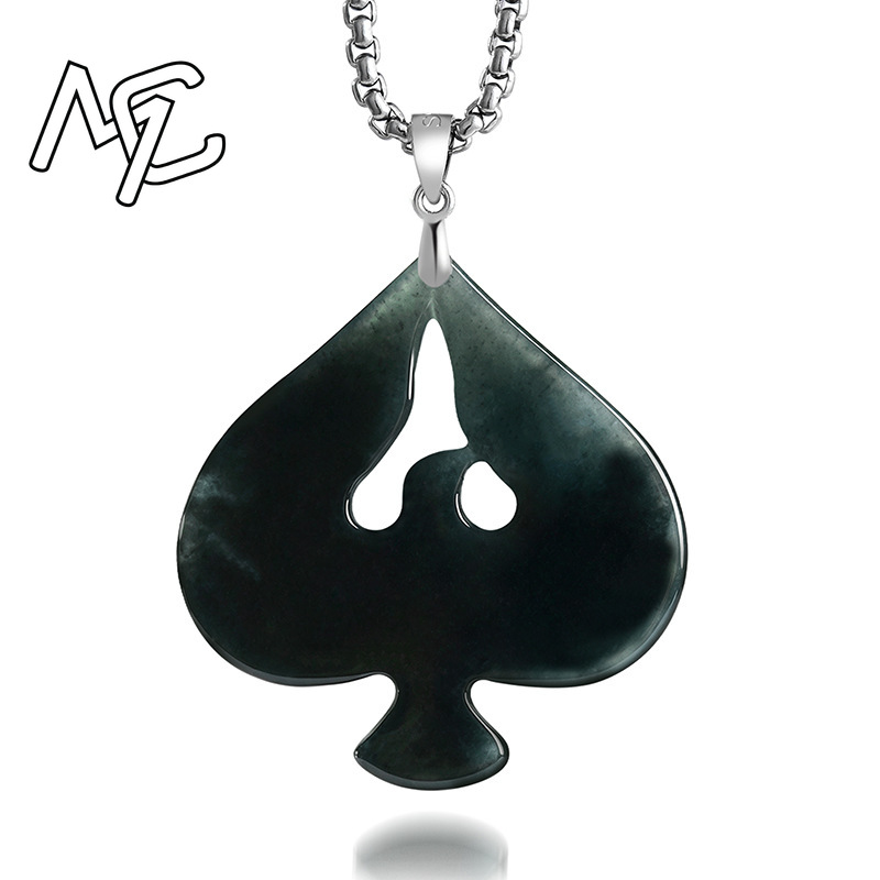 S925 실버 천연 옥 블랙 치킨 컬러 스페이드 펜던트 - Necklaces 리뷰 및 가격