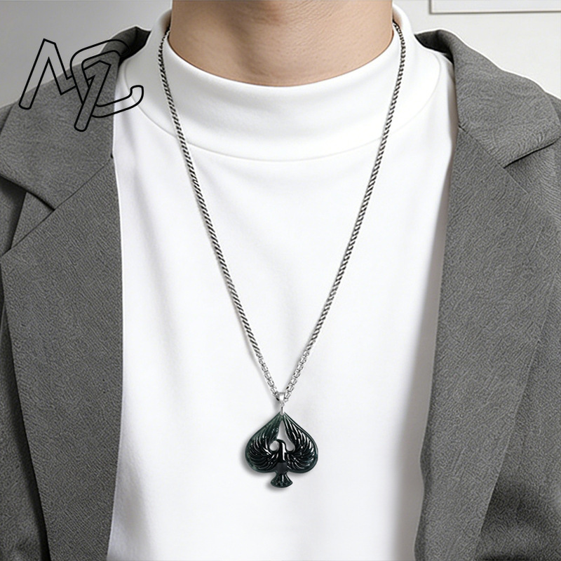 S925 실버 천연 옥 블랙 치킨 컬러 스페이드 펜던트 - Necklaces 리뷰 및 가격