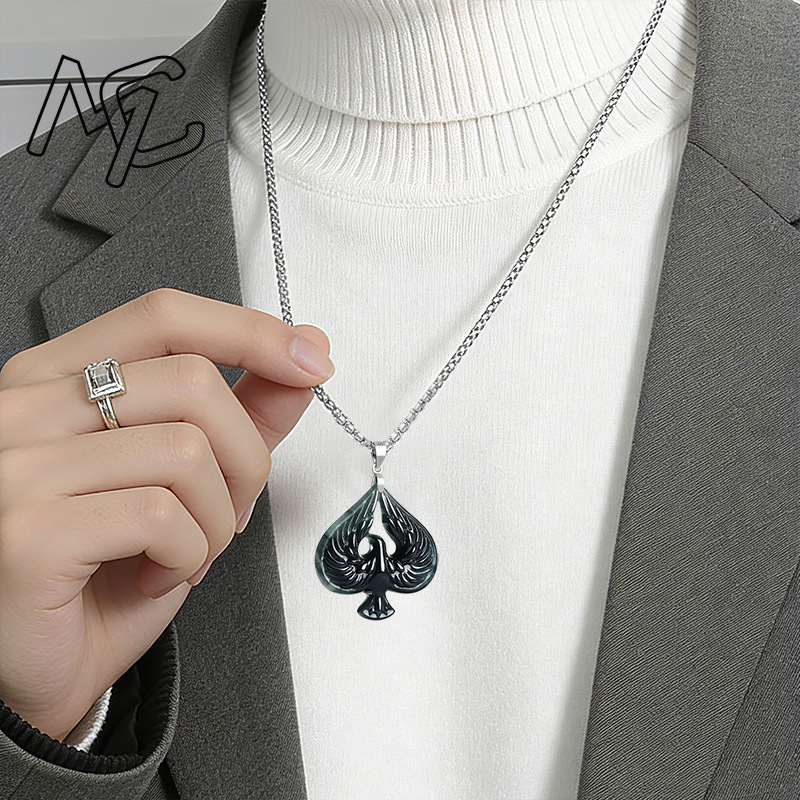 S925 실버 천연 옥 블랙 치킨 컬러 스페이드 펜던트 - Necklaces 리뷰 및 가격