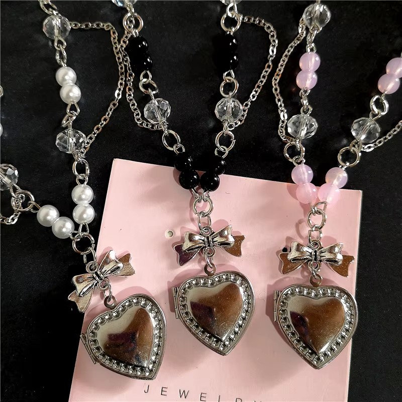 고스 Y2K 하트 로켓 펜던트 스테인레스 스틸 실버 컬 - Heart Locket Necklace Photo 리뷰 및 가격