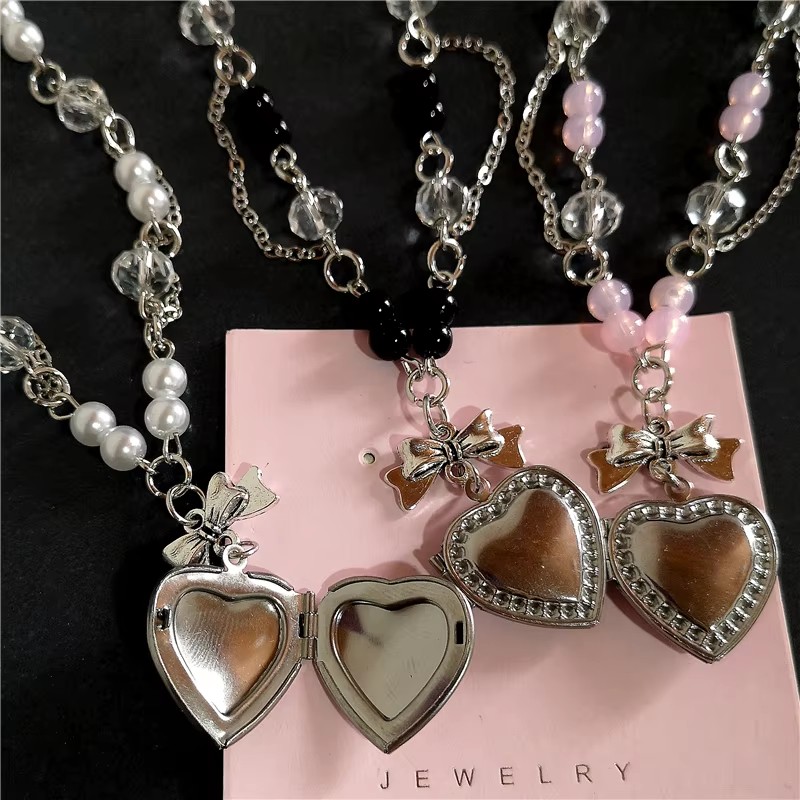 고스 Y2K 하트 로켓 펜던트 스테인레스 스틸 실버 컬 - Heart Locket Necklace Photo 리뷰 및 가격