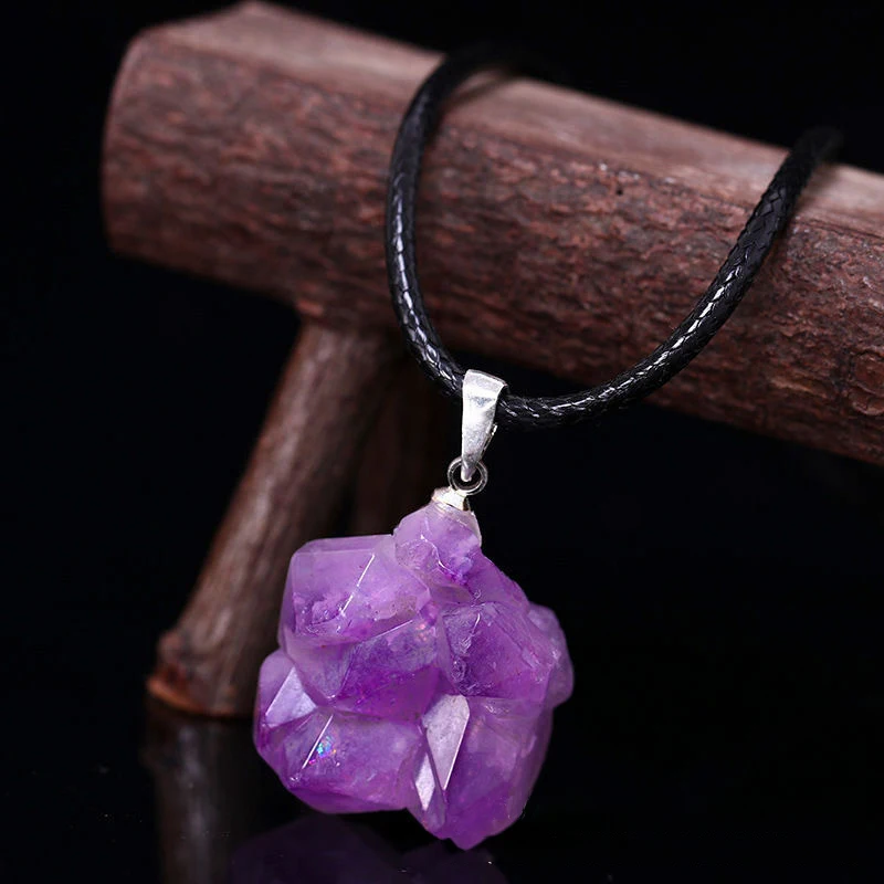 천연 자수정 꽃 목걸이 Reiki 치유 돌 불규칙한 모 - Crystal Pendant Necklace Natural Stone 리뷰 및 가격