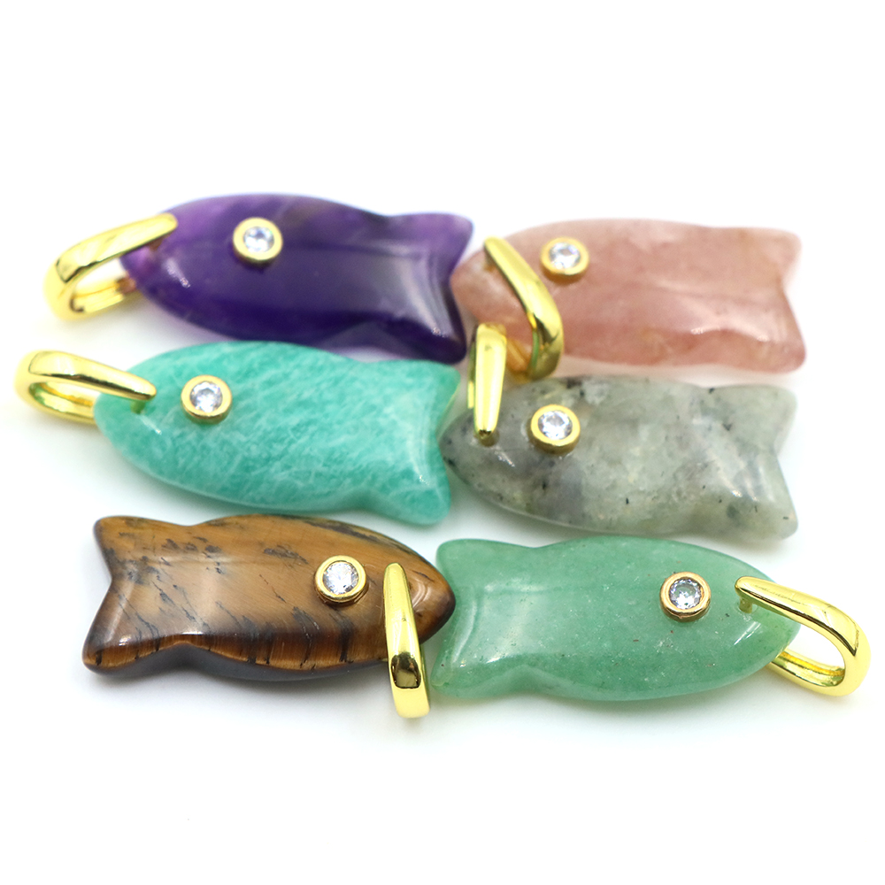 26mm 물고기 모양의 천연석 펜던트 상감 지르콘 크리 - Crystal Pendant Necklace Natural Stone 리뷰 및 가격