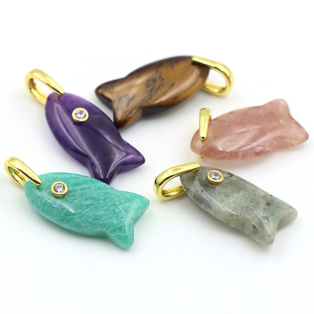 26mm 물고기 모양의 천연석 펜던트 상감 지르콘 크리 - Crystal Pendant Necklace Natural Stone 리뷰 및 가격