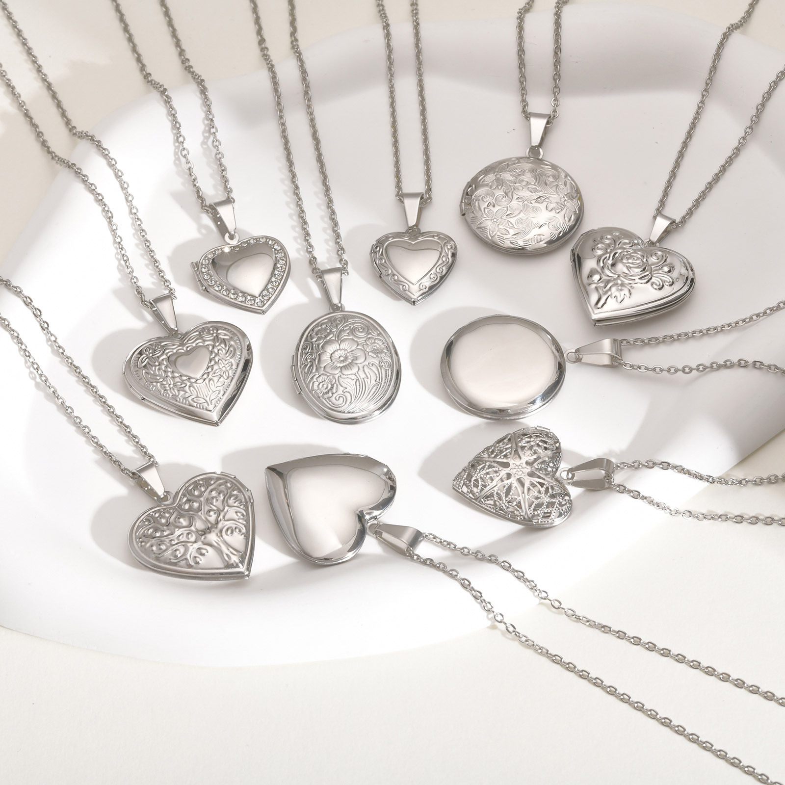 Vnox 결코 실버 컬러 스테인레스 스틸 여성 로켓 펜 - Heart Locket Necklace Photo 리뷰 및 가격