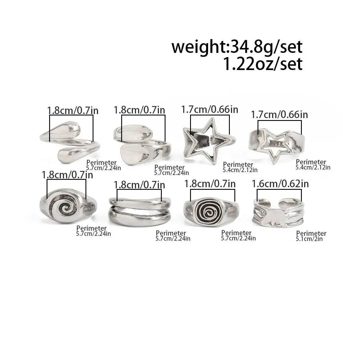 잉게마크 8개 세트 고딕 펜타그램 스레드 오픈 링 여성 - Vintage Punk Knuckle Rings Set 리뷰 및 가격