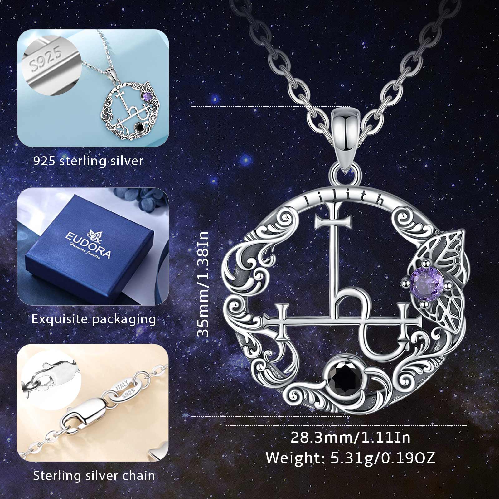 여성을위한 Eudora 925 스털링 실버 Lilith - 925 Sterling Silver Chain Necklace Men 리뷰 및 가격