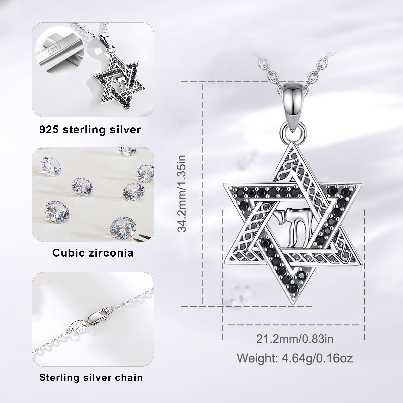 Eudora 925 스털링 실버 스타 오브 데이비드 펜 - 925 Sterling Silver Chain Necklace Men 리뷰 및 가격